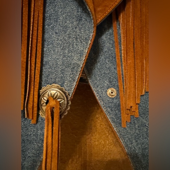 Vintage Frontier Collection Denim Leather & Suede Fringe Western Jacket Size Med - Picture 7 of 10